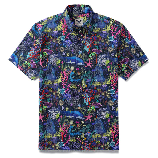 Hawaiian Shirt For Men Underwater Wonder Button-down Short Sleeve 100% Cotton Shirt