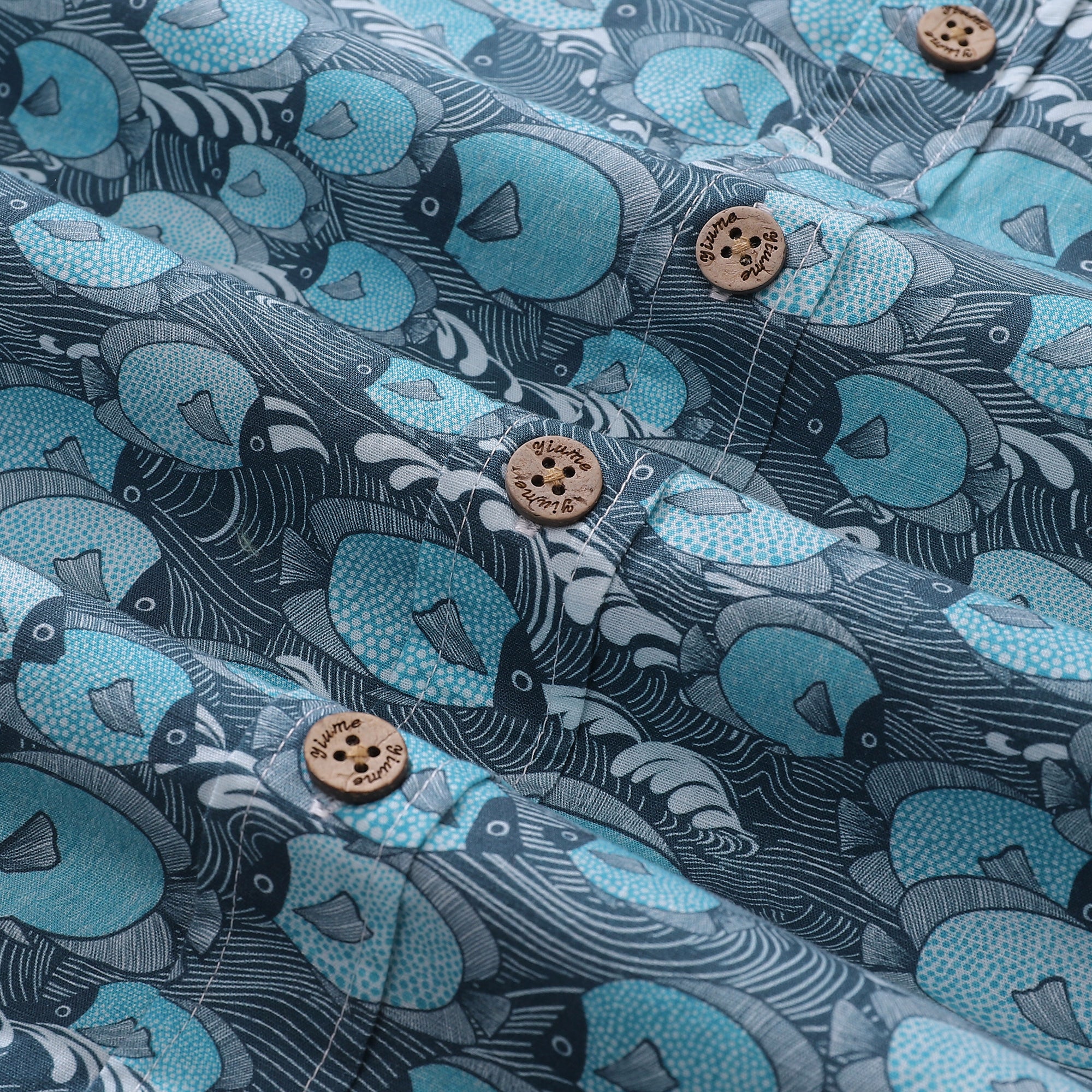 Herren-Hawaiihemd mit Dottyfish-Print, Baumwolle, kurzärmlig, Aloha-Hemd mit Knopfleiste