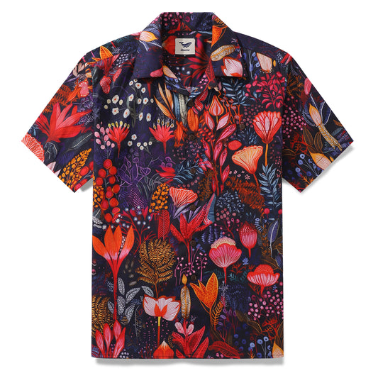 Short Sleeve Red Hawaiian Shirt Men's Tropical Shirt Camp Collar 100% Cotton Shirt