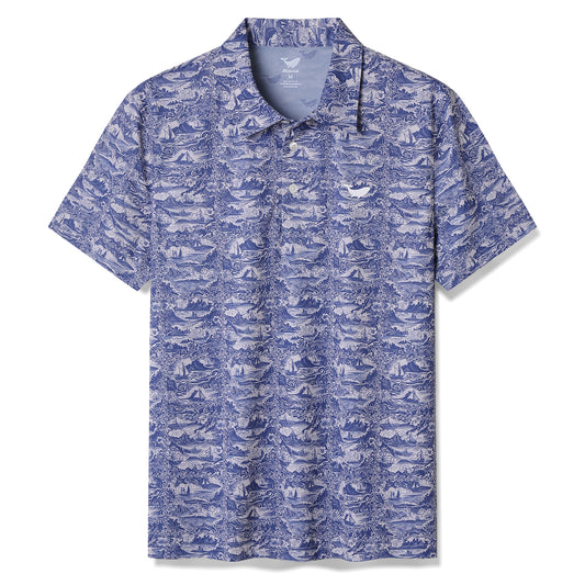 Men's Hawaiian Voyage of Discovery Print Short Sleeve Polo Shirt
