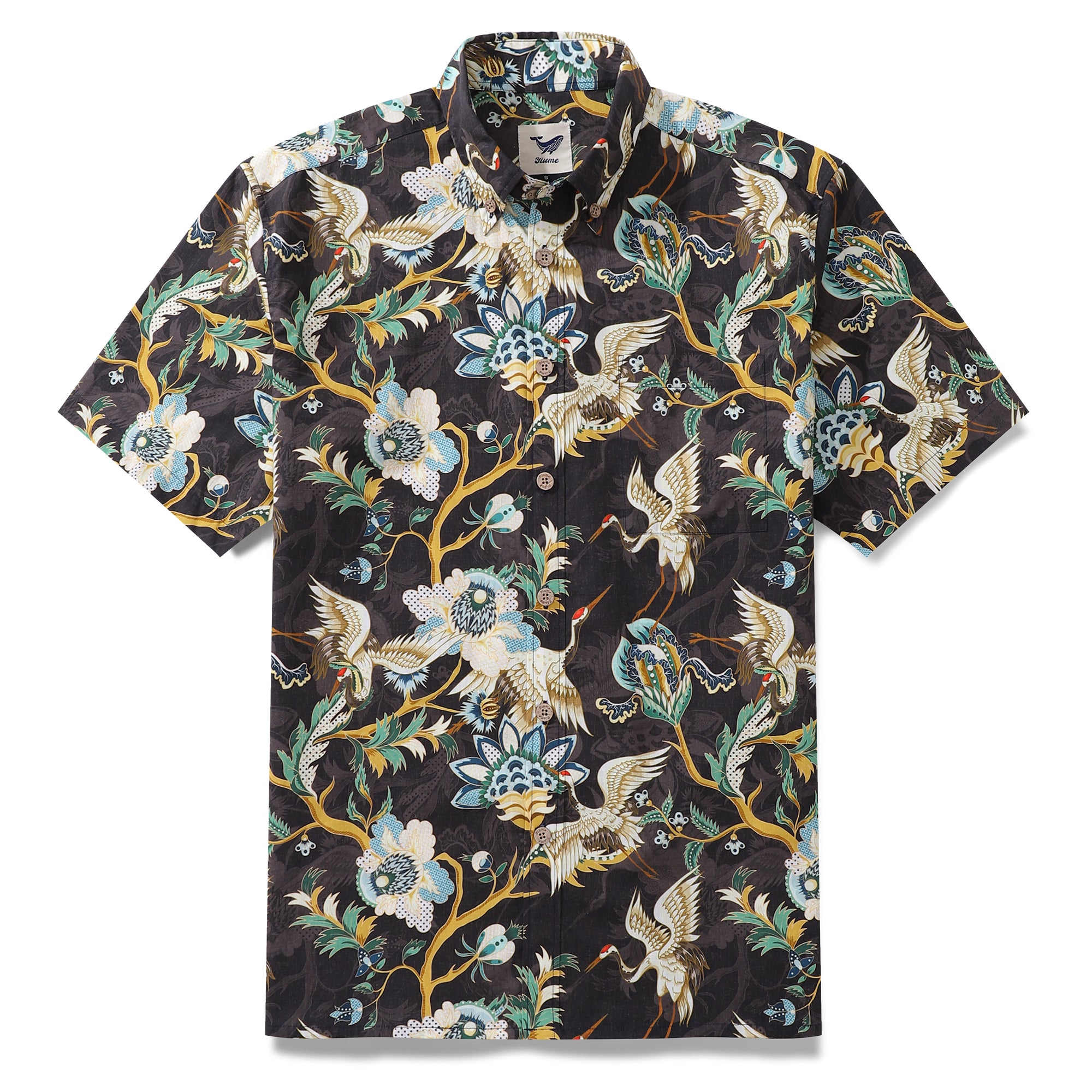 Hawaiian Shirt For Men Crane Elegance Shirt Button-down Short Sleeve 100% Cotton Shirt
