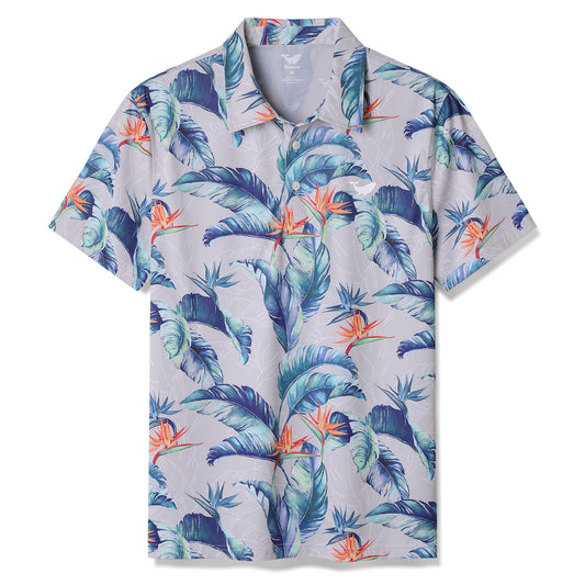 Men's Hawaiian Fantasy of the Paradise Bird Print Short Sleeve Polo Shirt