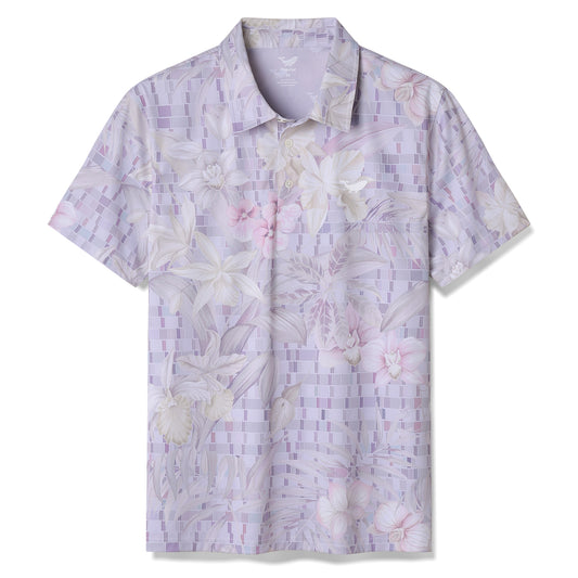 Men's Hawaiian Light Blue Floral Print Short Sleeve Polo Shirt