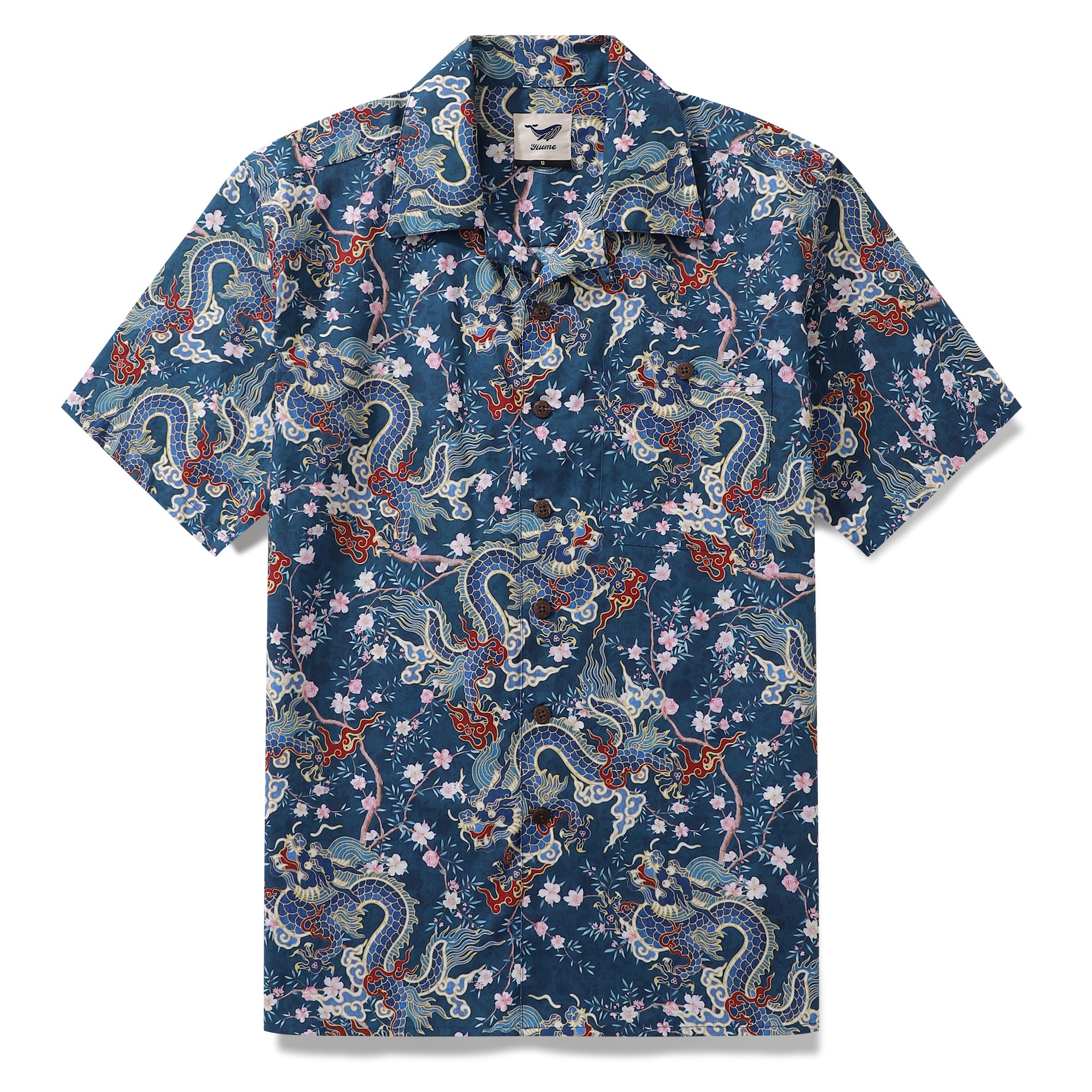Camisa hawaiana para hombre Camisa de dragón Camisa con estampado de ritmo floral Cuello de campamento 100% algodón