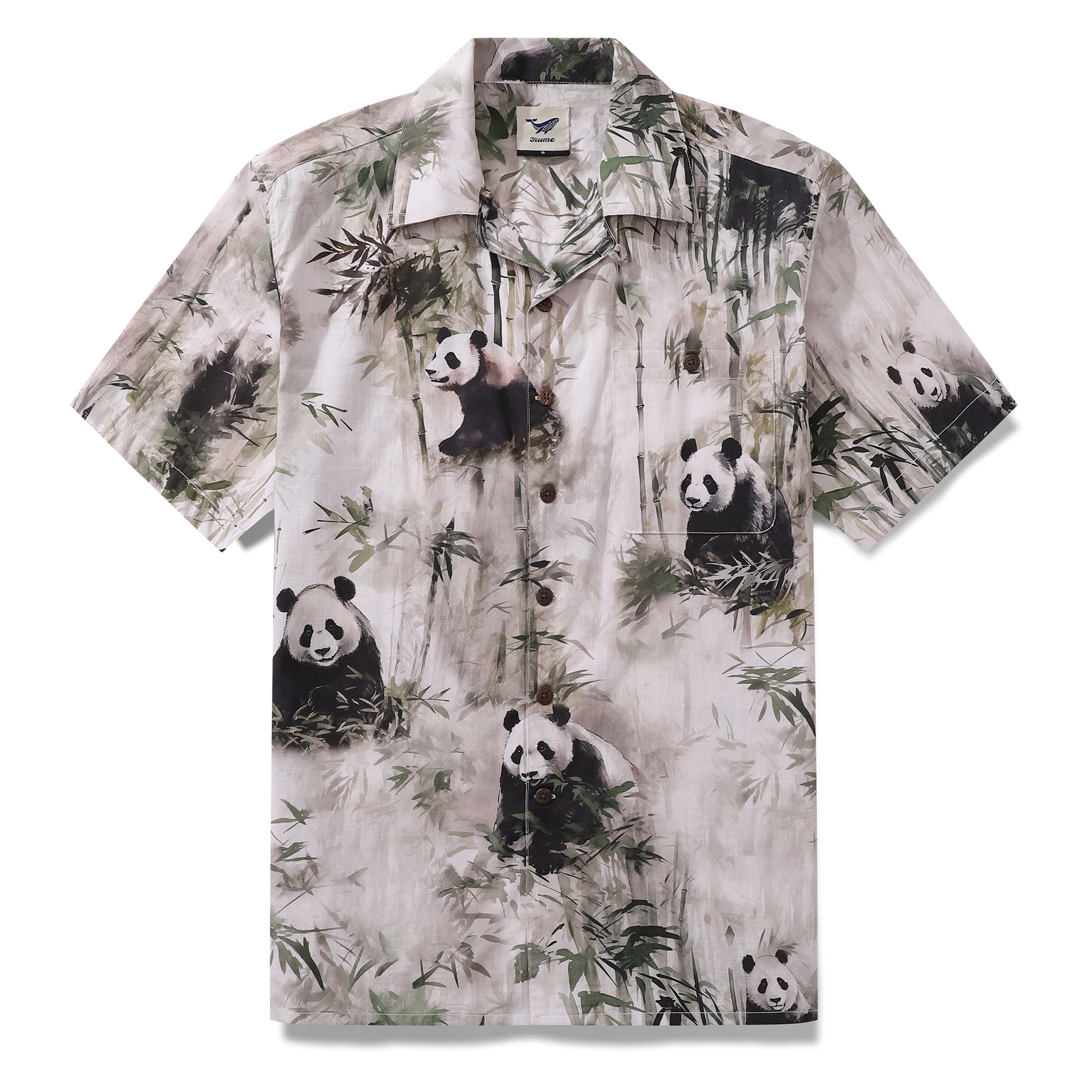 Cotton Hawaiian Shirt For Men Panda Bamboo Forest Print Shirt Camp Collar