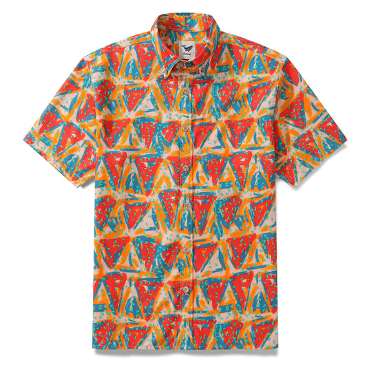 Hawaiian Shirt For Men Rainbow Geometry Button-down Shirt Short Sleeve 100% Cotton Shirt
