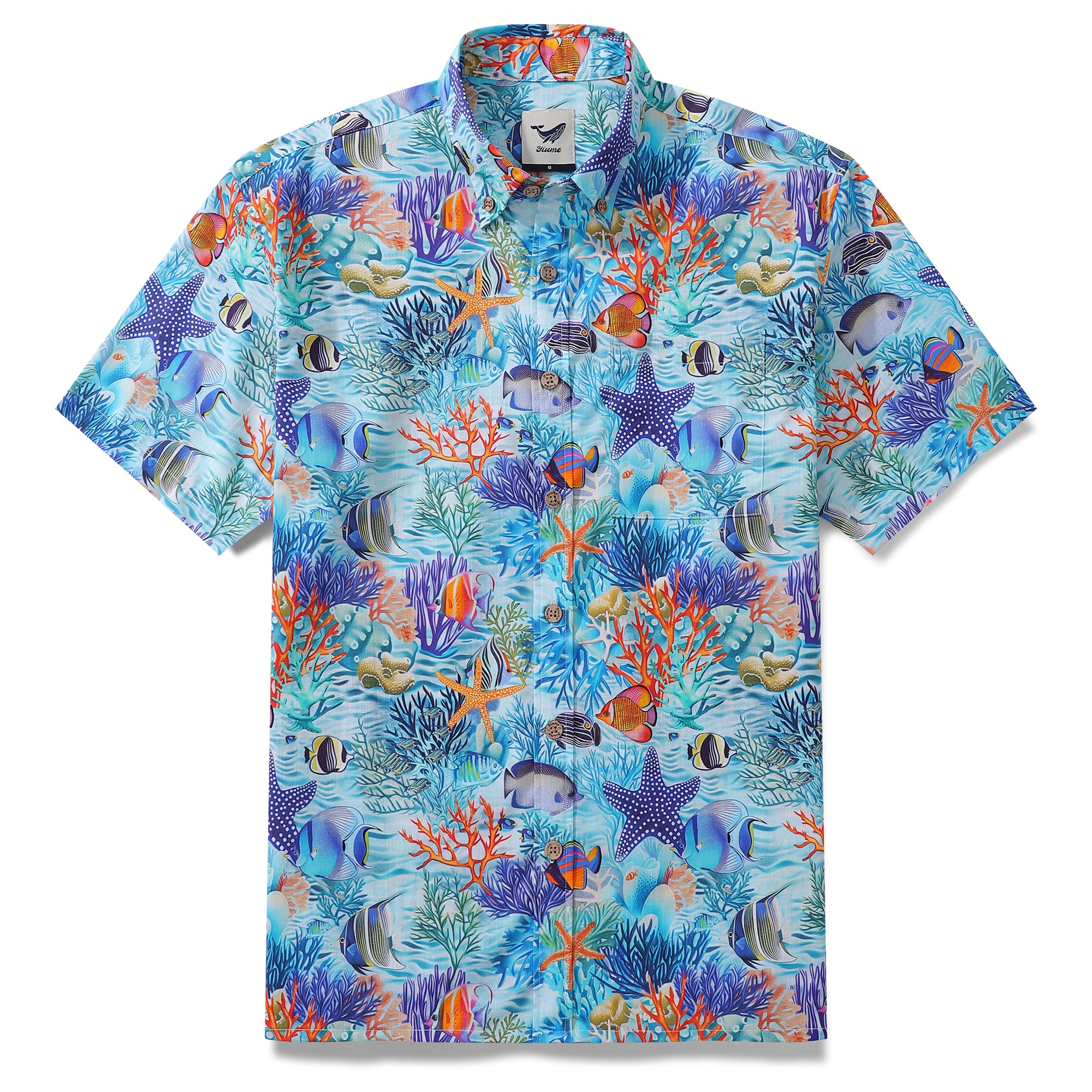 Hawaiian Shirt For Men Underwater Wonderland Button-down Shirt Short Sleeve 100% Cotton Shirt