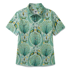 Women's Hawaiian Shirt Peacock By Maja Lindberg Cotton Button-up Short Sleeve