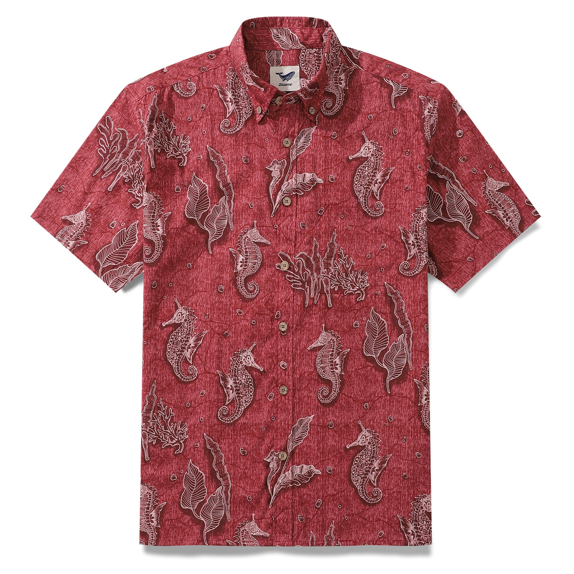 Red Hawaiian Shirt For Men Seahorses Shirt Button-down Short Sleeve 100% Cotton Shirt