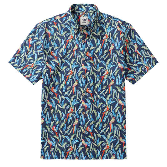 Hawaiian Shirt For Men Jungle Parrot Button-down Shirt Short Sleeve 100% Cotton Shirt