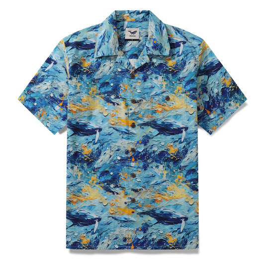 Hawaiian Shirt For Men Cetacean Shirt Camp Collar 100% Cotton