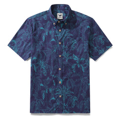 Deep Blue Hawaiian Shirt For Men Tropical Button-down Shirt Short Sleeve 100% Cotton Shirt