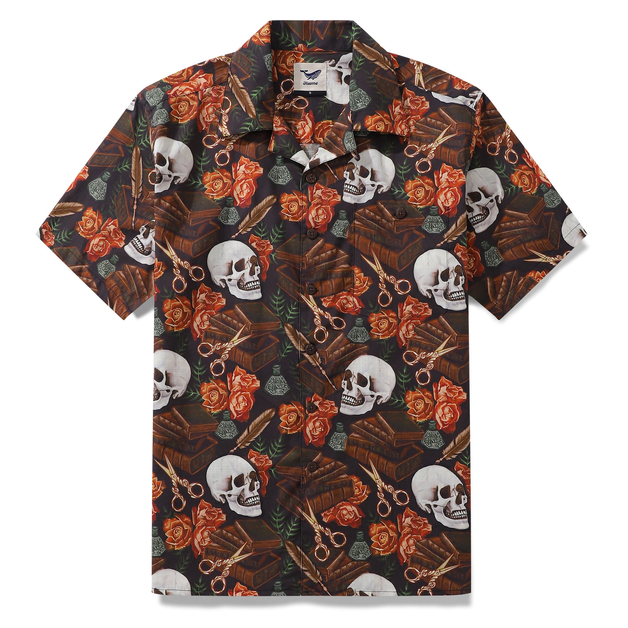 Hawaiihemd für Herren Dark Academia von Luova Flow Hemd mit Camp-Kragen, 100 % Baumwolle