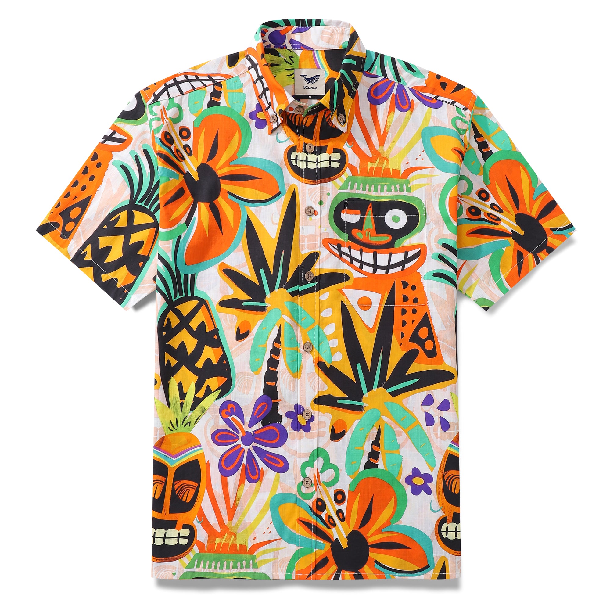 Hawaiian Shirt For Men Tropical Tiki Button-down Shirt Short Sleeve 100% Cotton Shirt