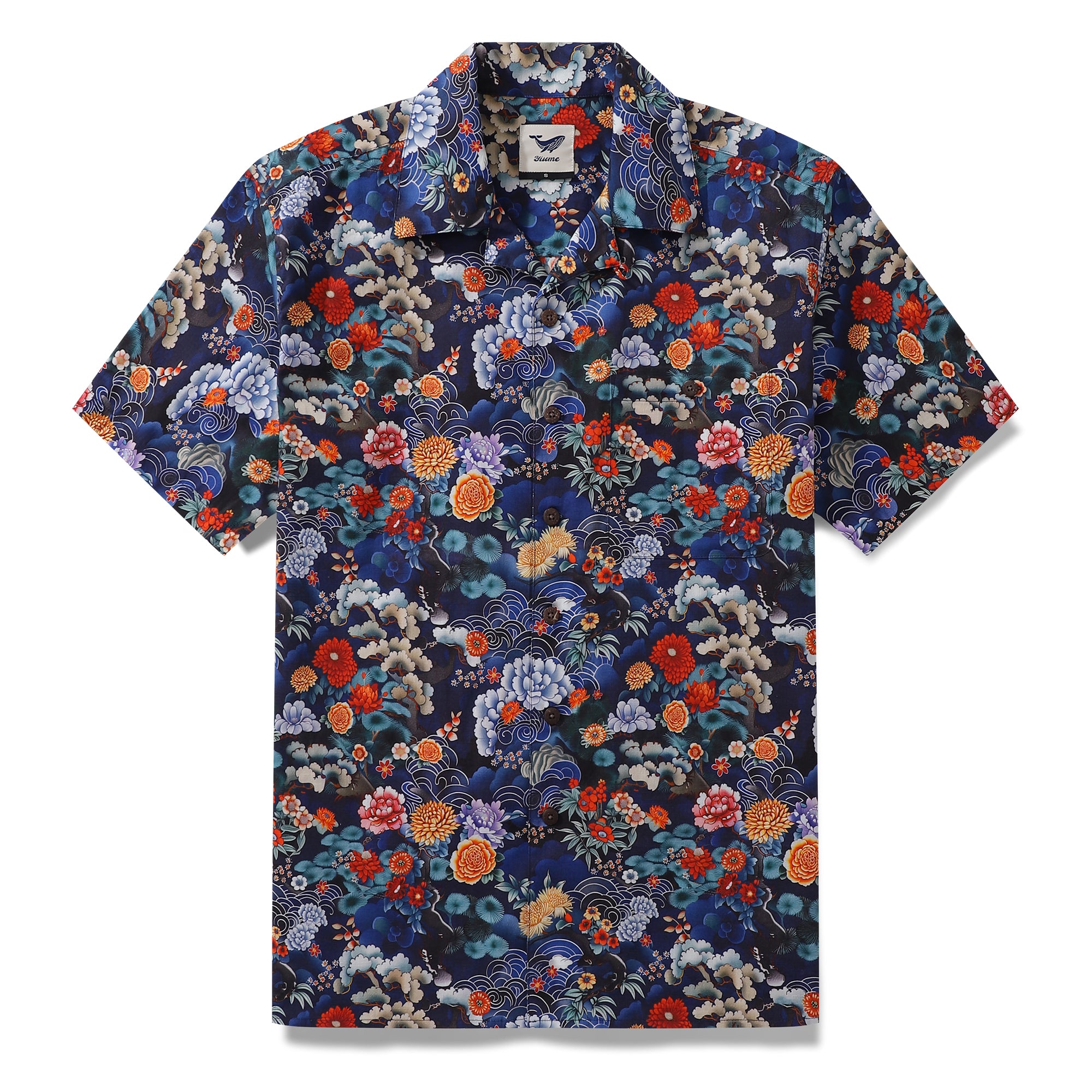 Ukiyo-e Hawaiian Shirt For Men Oriental Blossoms Shirt Camp Collar 100% Cotton