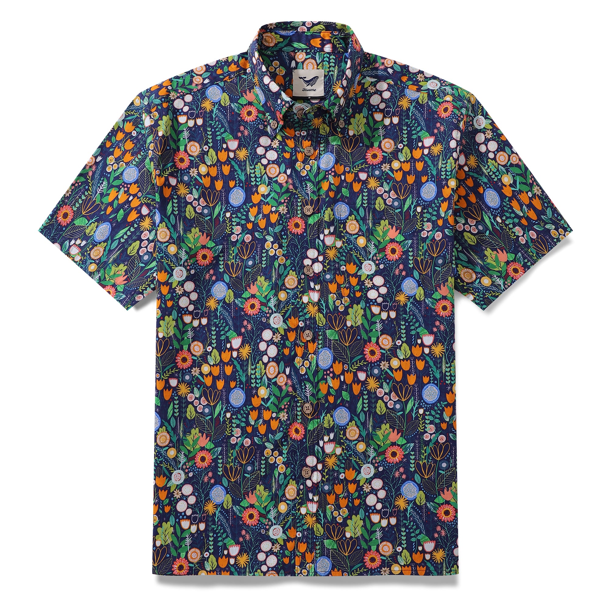 Floral Hawaiian Shirt For Men Button-down Short Sleeve 100% Cotton Shirt