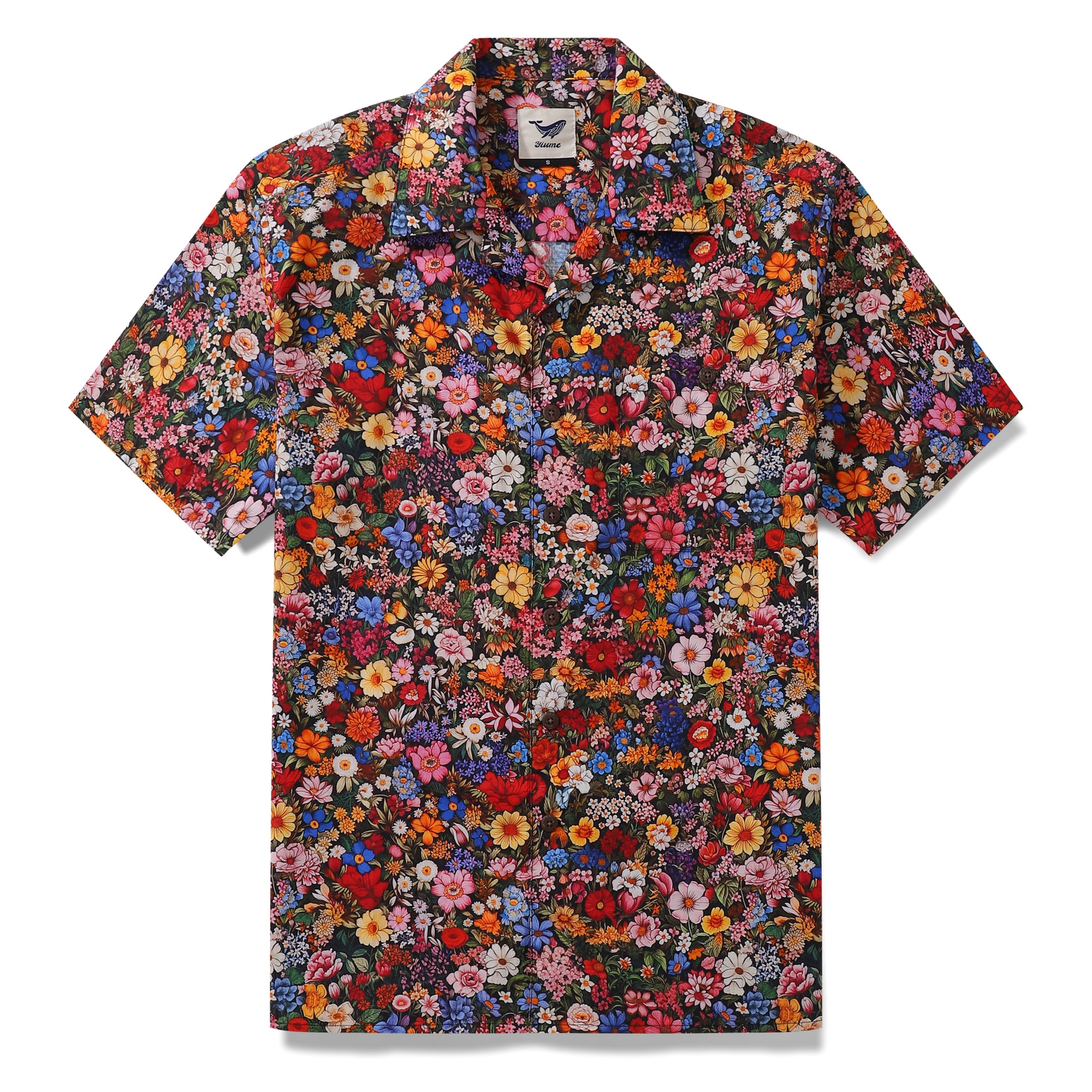 Camisa Hawaiana Para Hombre Camisa Estampada Entre Flores Cuello Camp 100% Algodón