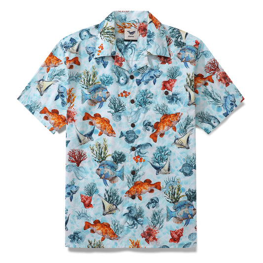 Bluey Hawaiian Shirt For Men Fish Shirt Camp Collar 100% Cotton Shirt