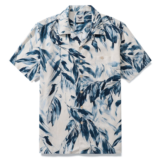 Men's Silk Hawaiian Shirt Painting Bamboo Leaves Print Camp collar Short Sleeve Aloha Shirt - Silk