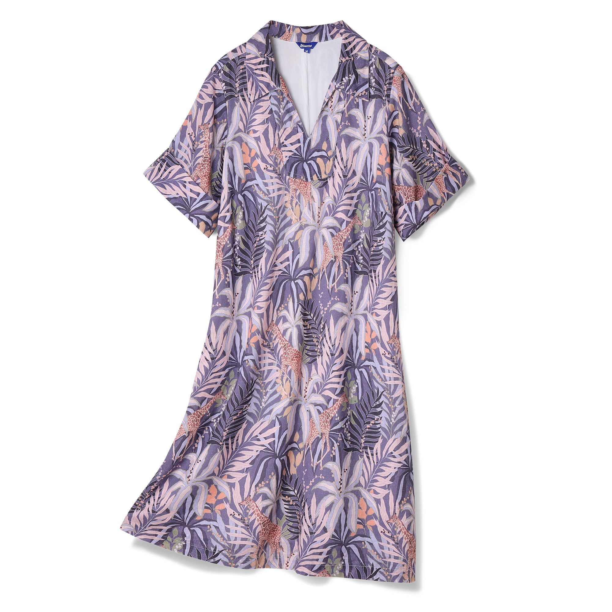 Hawaiian Dress For Women Tropical Vacation Dress Tropical Giraffe Print by Samantha O' Malley V-Neck Dress