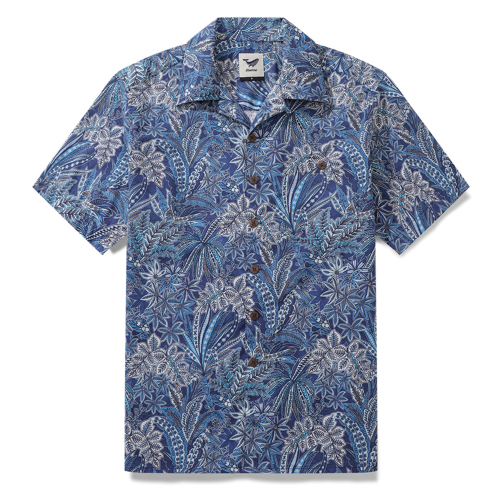 Hawaiian Shirt For Men Tropical Blues Print Shirt Camp Collar 100% Cot ...