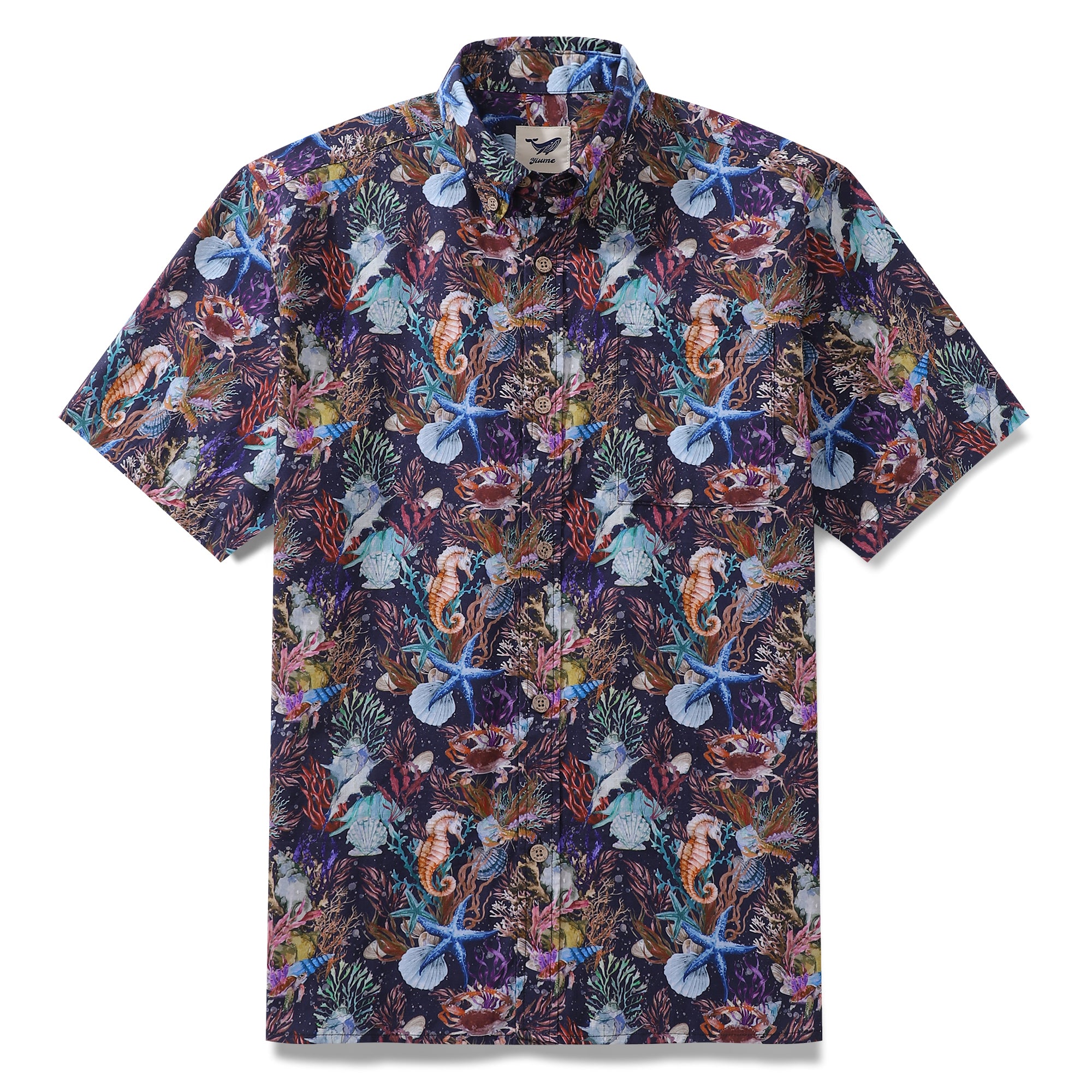 Men's Funny Hawaiian Shirt Ocean Print Cotton Button-down Short Sleeve ...