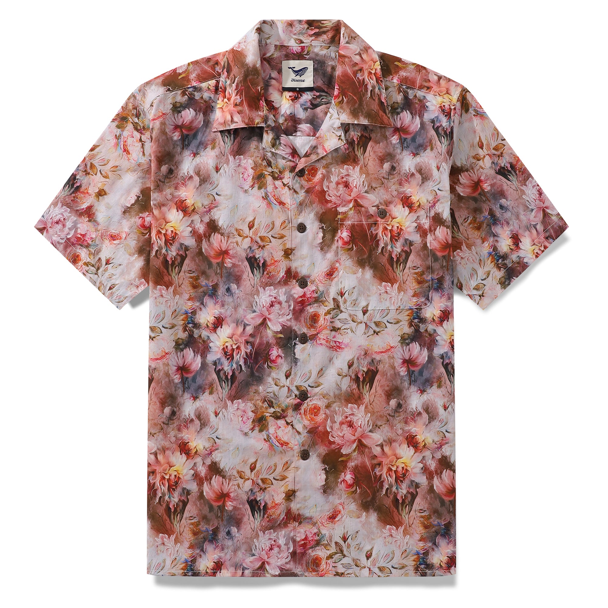 Hawaiian Shirt For Men Pink Floral Gouache By Brooklyn Bees Design Studio Shirt Camp Collar 100% Cotton