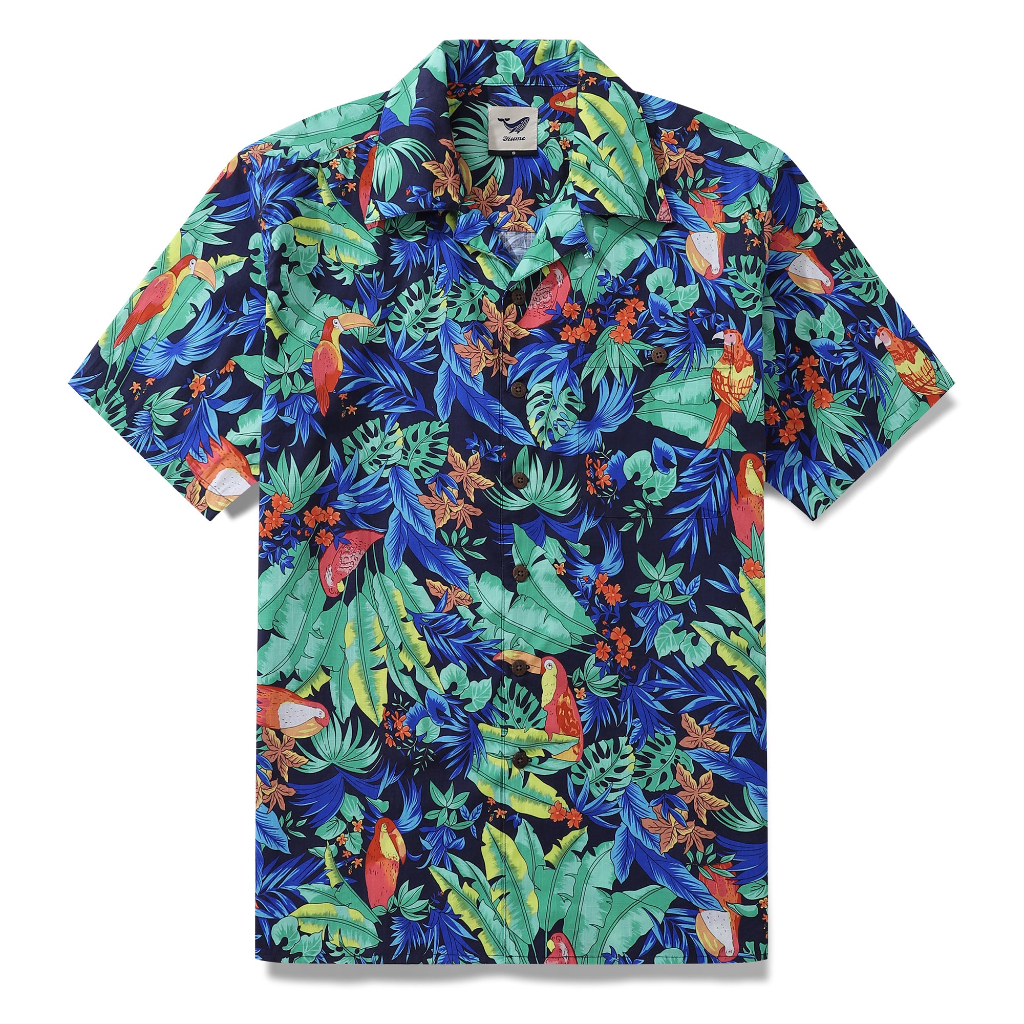 Hawaiian Shirt For Men Garden Parrot Shirt Camp Collar 100% Cotton