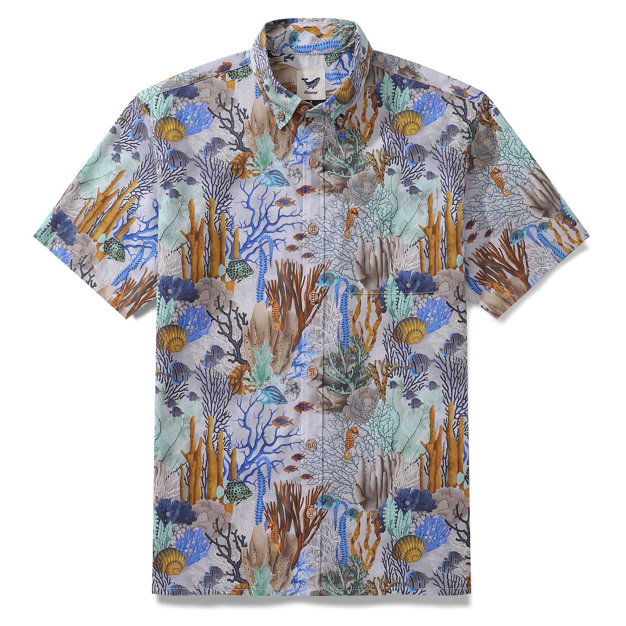 Marine Life Hawaiian Shirt For Men Gray Fish Shirt Short Sleeve Cotton Button-down Shirt