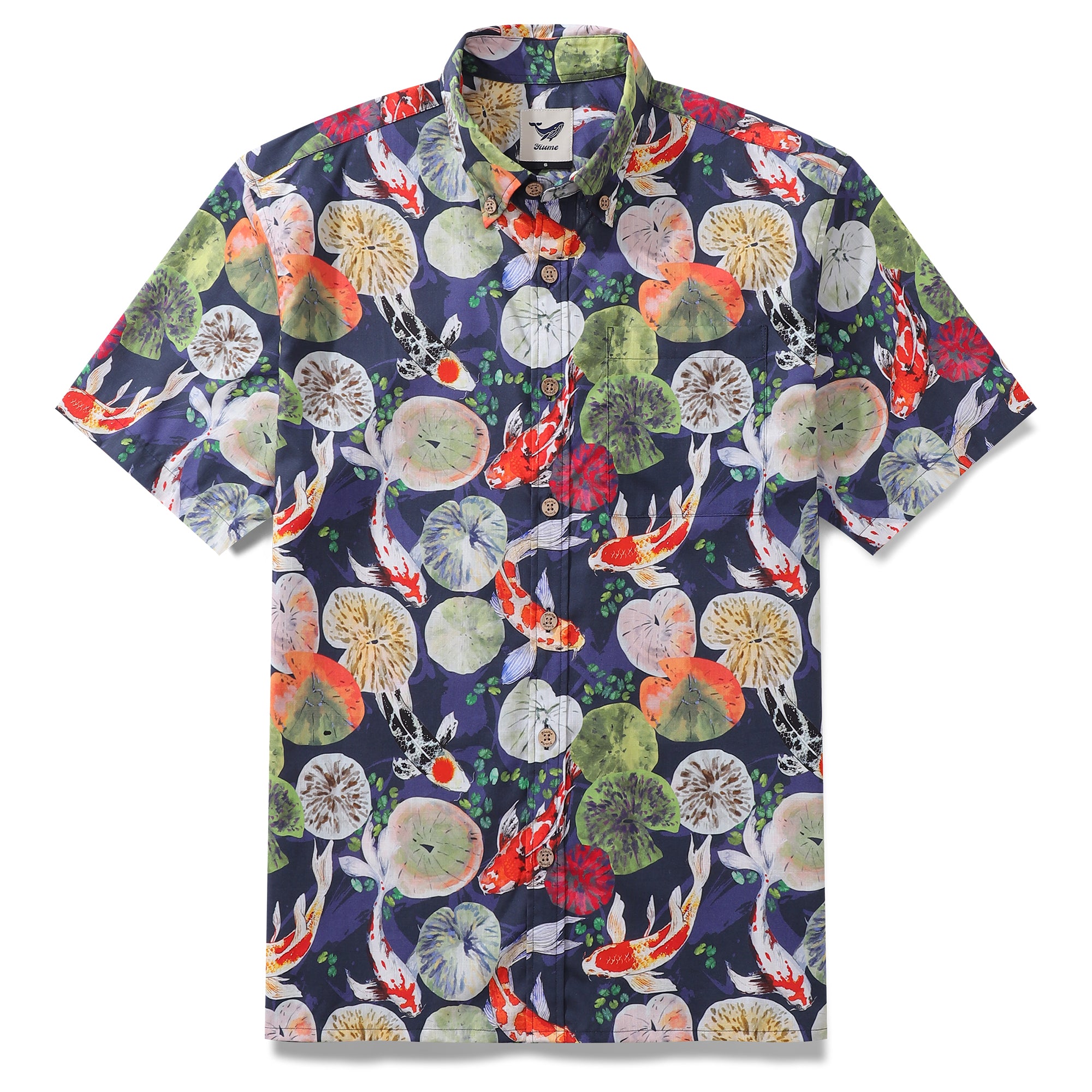 Hawaiian Shirt For Men Koi Carp Pond Shirt Short Sleeve Button-down Shirt 100% Cotton Shirt