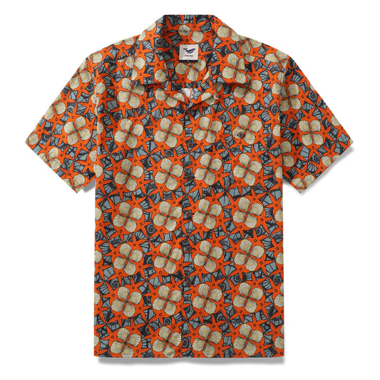 1940s Vintage Hawaiian Shirt For Men Starfish and Shells Shirt 100% Cotton