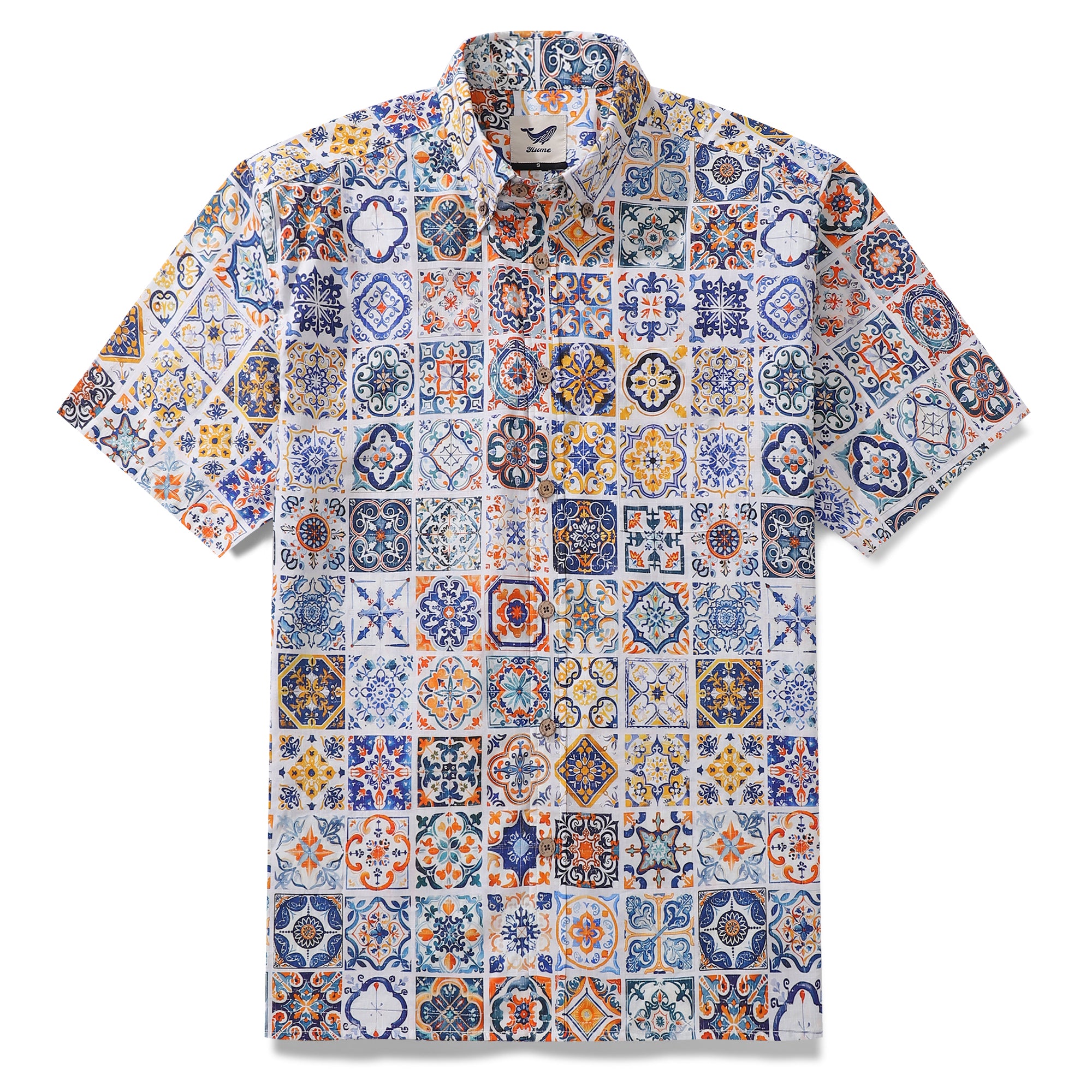男性用デザイナーアロハシャツカラフルなボタンダウン半袖綿100%シャツ