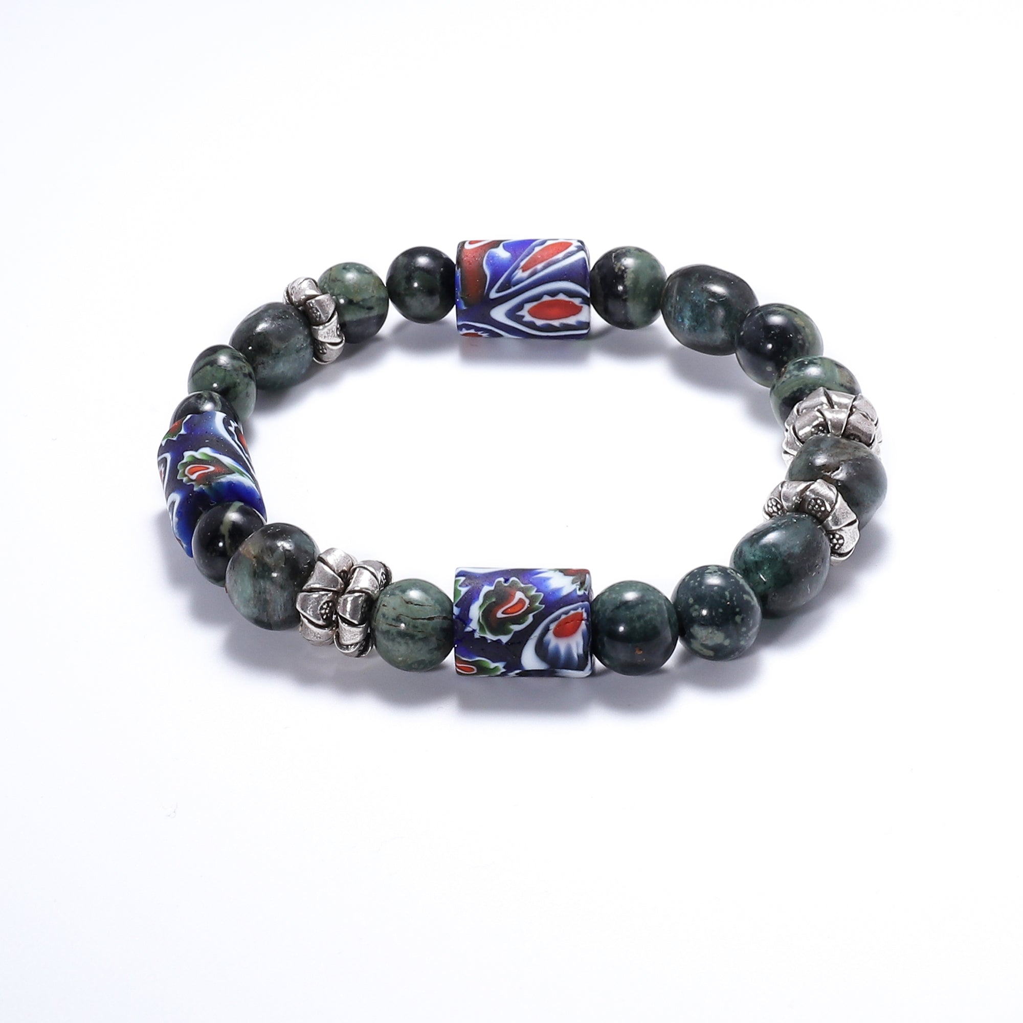 Natural Stone Bracelets for Men - Green Hawk's Eye stones