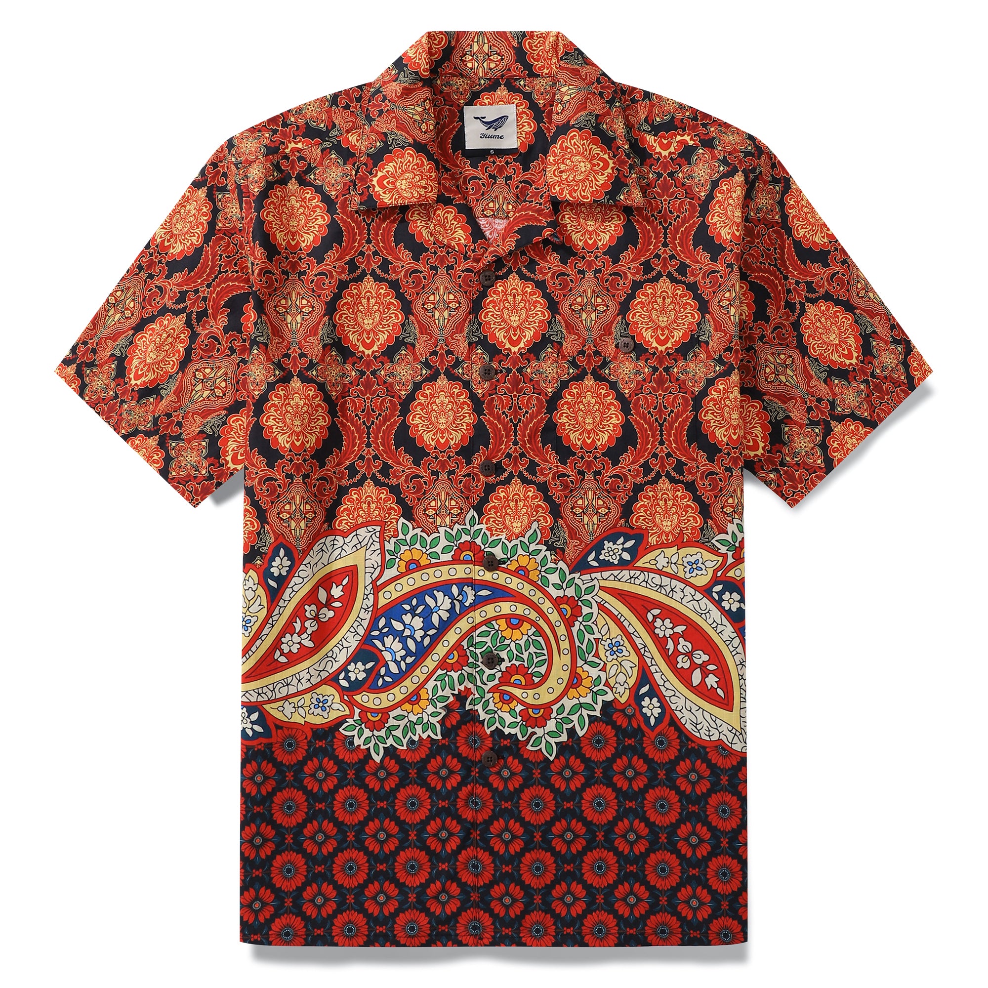 100% Cotton Hawaiian Shirt For Men Red pattern Camp Collar Shirt