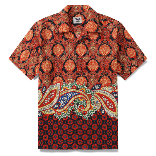 100% Cotton Hawaiian Shirt For Men Red pattern Camp Collar Shirt