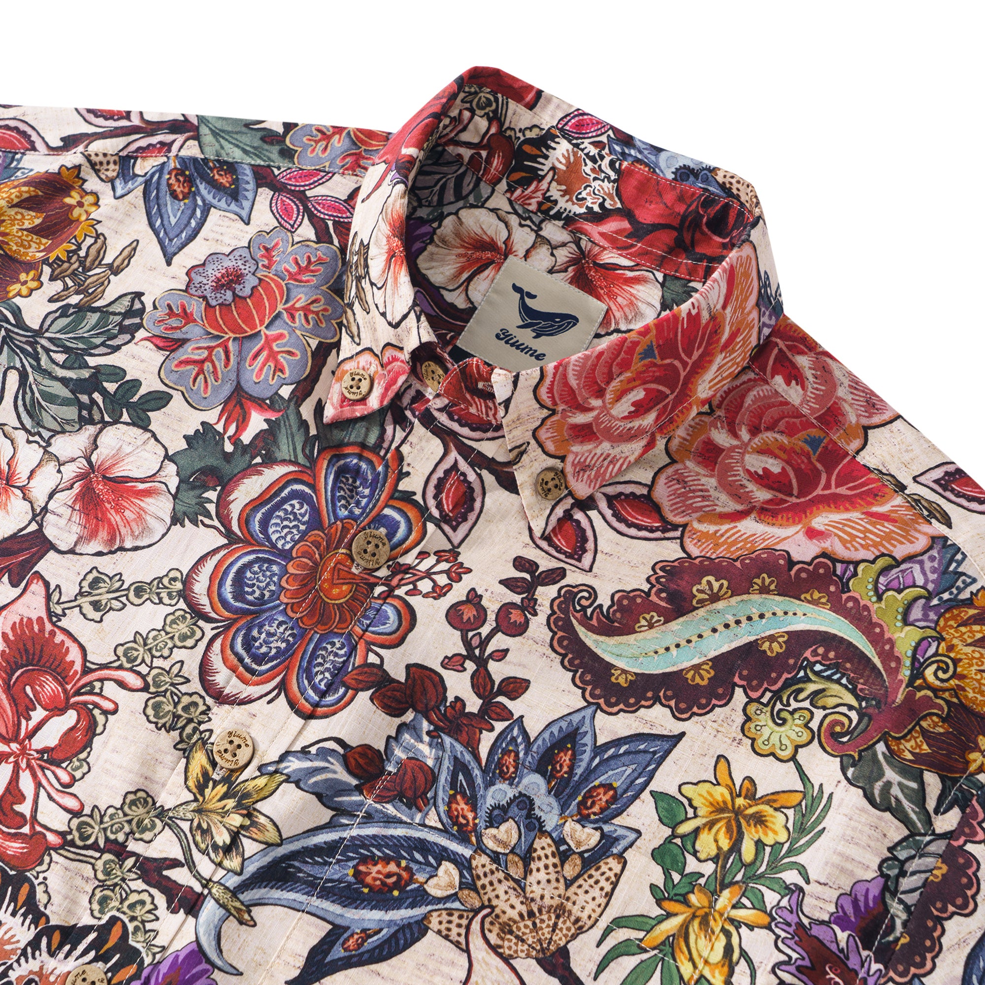 Fiery Floral Delight 100% Cotton Men's Aloha Hawaiian Short Sleeve Button-down Shirt