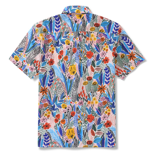 Flowering By Maria Galybina Hawaiian-Inspired Art Shirt 100% Cotton Men's Aloha Hawaiian Short Sleeve Button-down Shirt