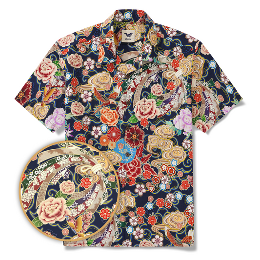 Men's Hawaiian Shirt Short Sleeve Camp Collar 100% Cotton Yellow Aloha Floral Breeze