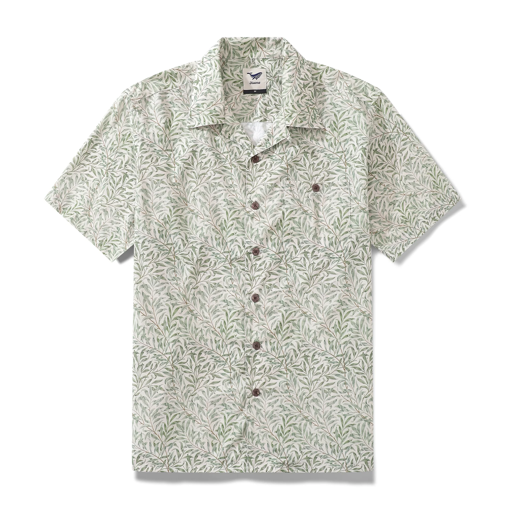 Hawaiihemd für Herren, 1920er-Jahre-Vintage-Willow-Hemd, Camp-Kragen, 100 % Baumwolle
