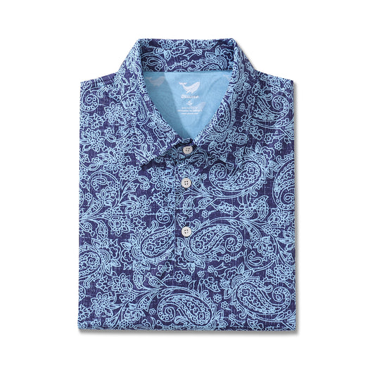 Men's Hawaiian Traces of Time Print Short Sleeve Polo Shirt - BLUE