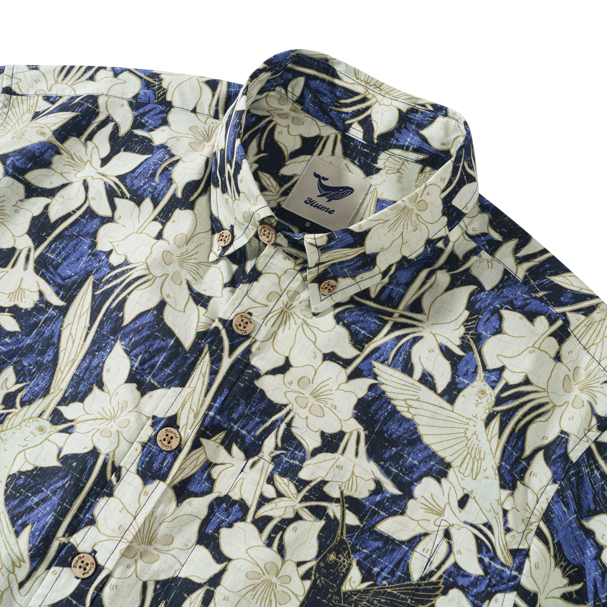 Hummingbird Spirit 100% Cotton Men's Short Sleeve Button-down Shirt Blue Aloha Hawaiian