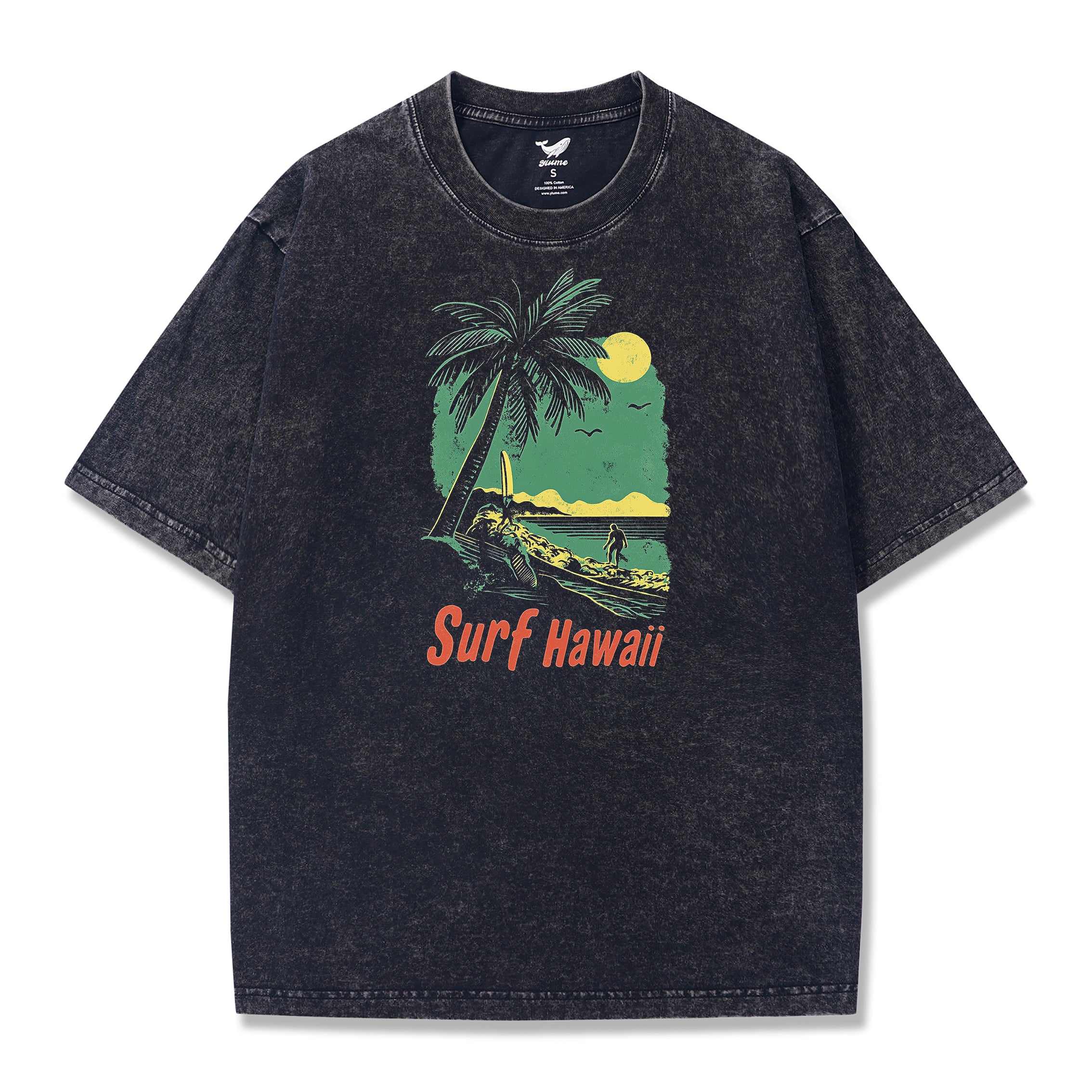 Camiseta de Manga Corta Sólida Básica 100% Algodón Negra Aloha Aloha Olas