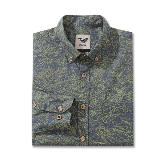 Camicia hawaiana da uomo Camicia Aloha a maniche lunghe abbottonata in cotone Dance of the Sea