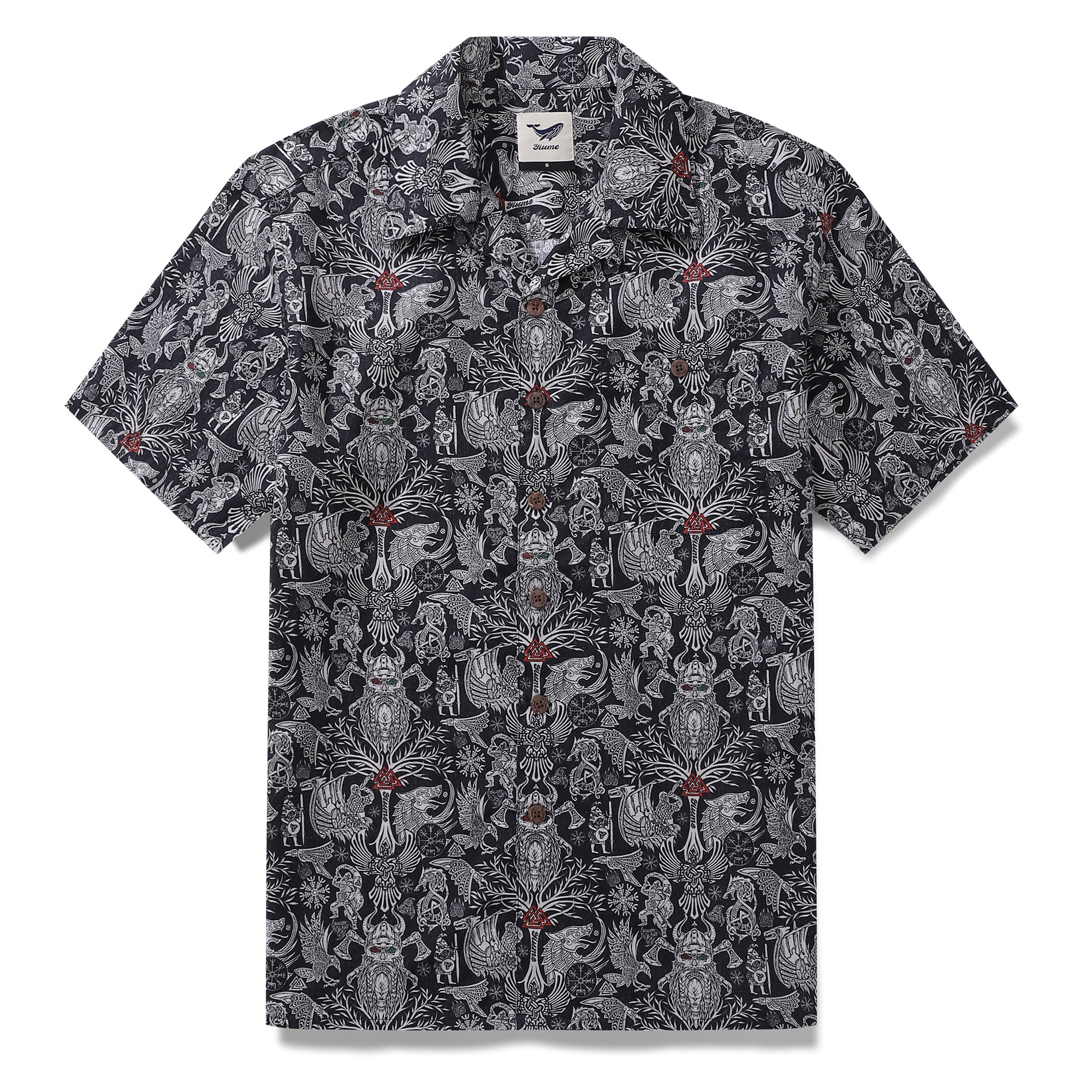 Camisa hawaiana de verano para hombre, camisa con estampado de leyendas nórdicas, cuello de campamento, 100% algodón