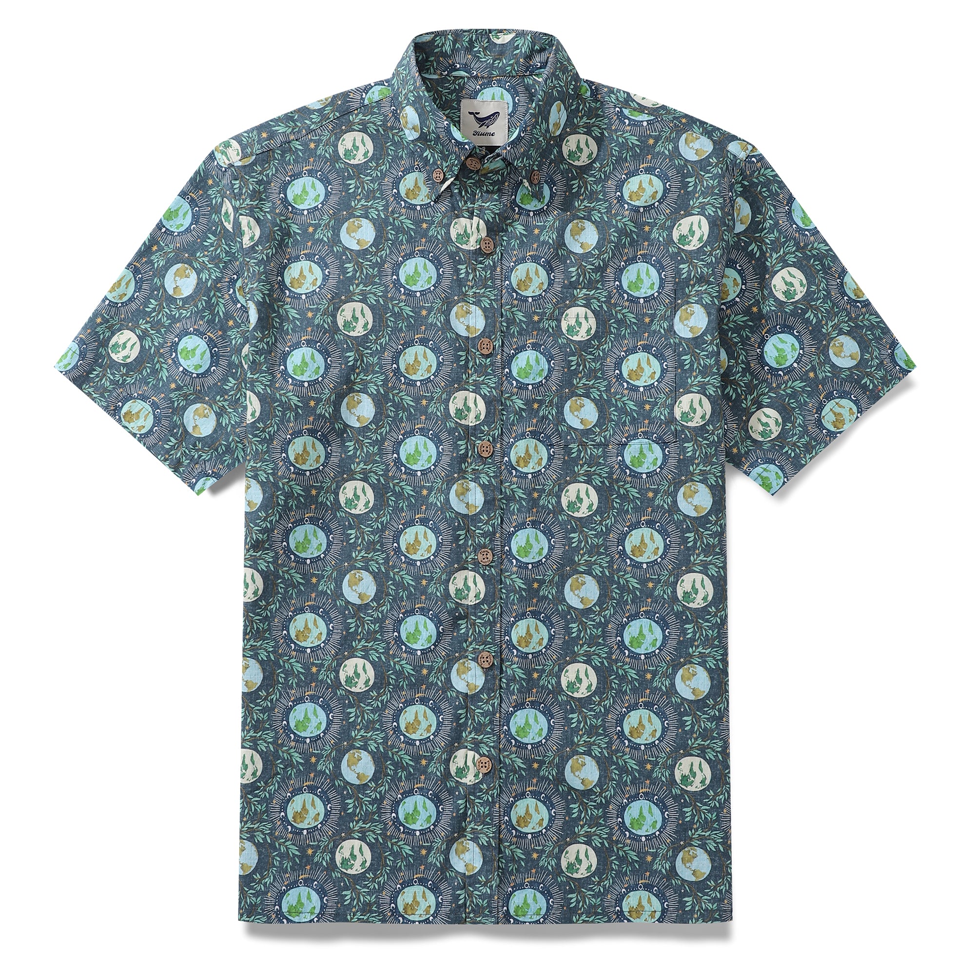 Camisa hawaiana para hombre Planet Earth Home Camisa Aloha de manga corta con botones de algodón