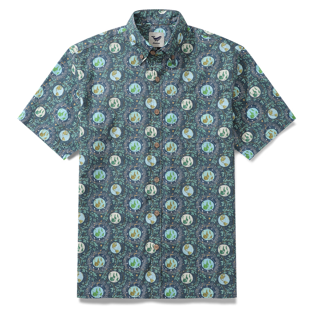 Men's Hawaiian Shirt Planet Earth Day Shirt Cotton Button-down Short S ...