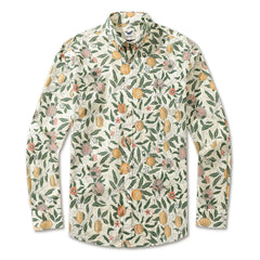 Camisa hawaiana para hombre William Morris Fruit Granadas Camisa Aloha de manga larga con botones de algodón de diseñador