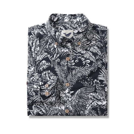 Camicia hawaiana da uomo Camicia Aloha a maniche lunghe abbottonata in cotone Mystique of the Rainforest