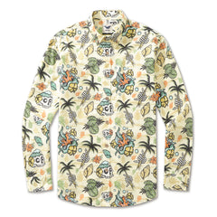 Camicia hawaiana da uomo con stampa Mystic Tropics di Loinda Flow Camicia Aloha a maniche lunghe in cotone abbottonata