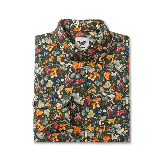 Camicia hawaiana da uomo Camicia Aloha a maniche lunghe floreale abbottonata in cotone Forest Edibles